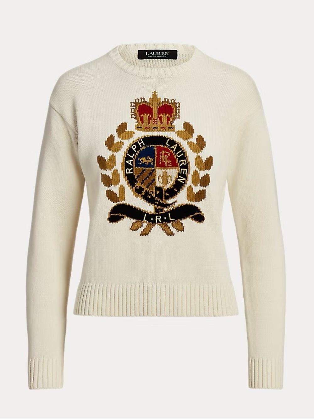 Lauren Ralph Lauren Crest Intarsia Cotton Sweater Ivory Women’s M